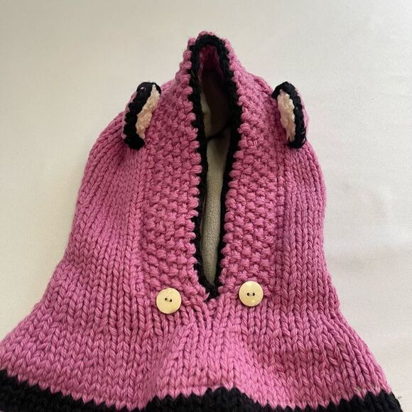 Nirvana Designs Hand Knit Pink Purple Cat Fox Wool Hat - Picture 2 of 7